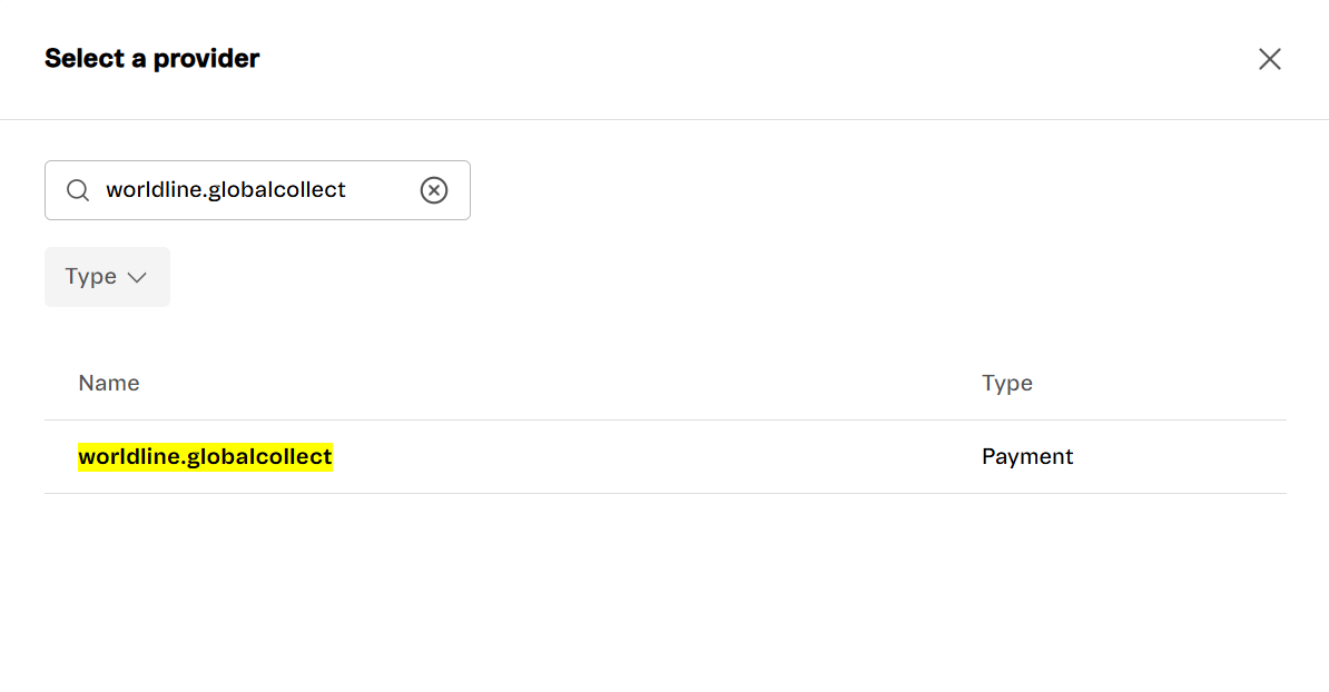 Seach bar, with the worldline.globalcollect provider