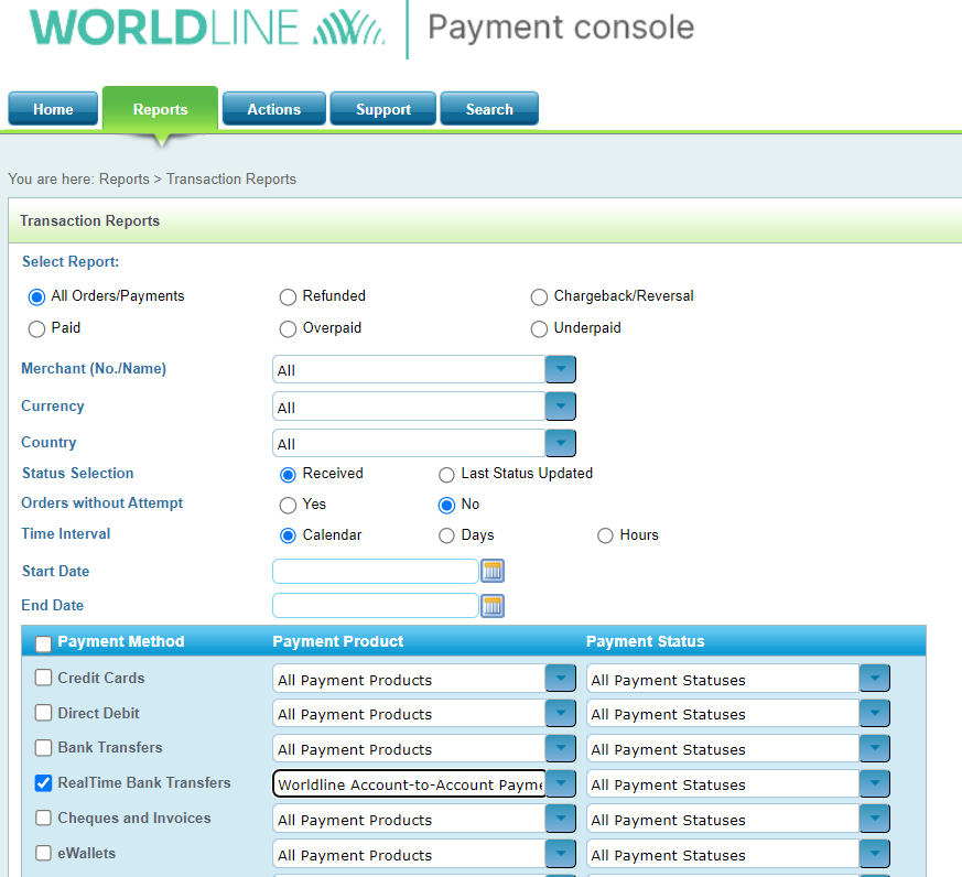 Worldline-Account-to-Account-reporting-tool-payment-console