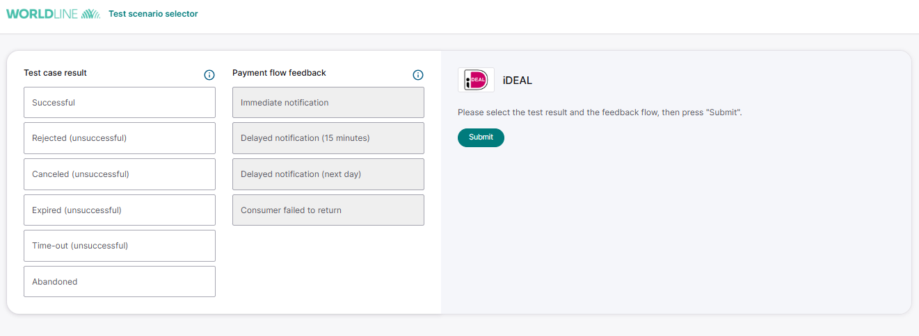 iDEAL test scenario selector image